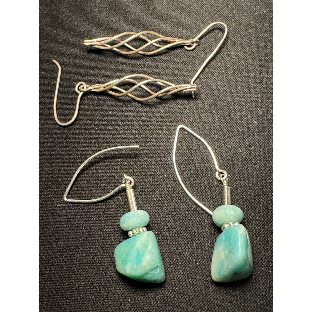 2 Pair of 925 Tested Dangle Earrings Artisan Made